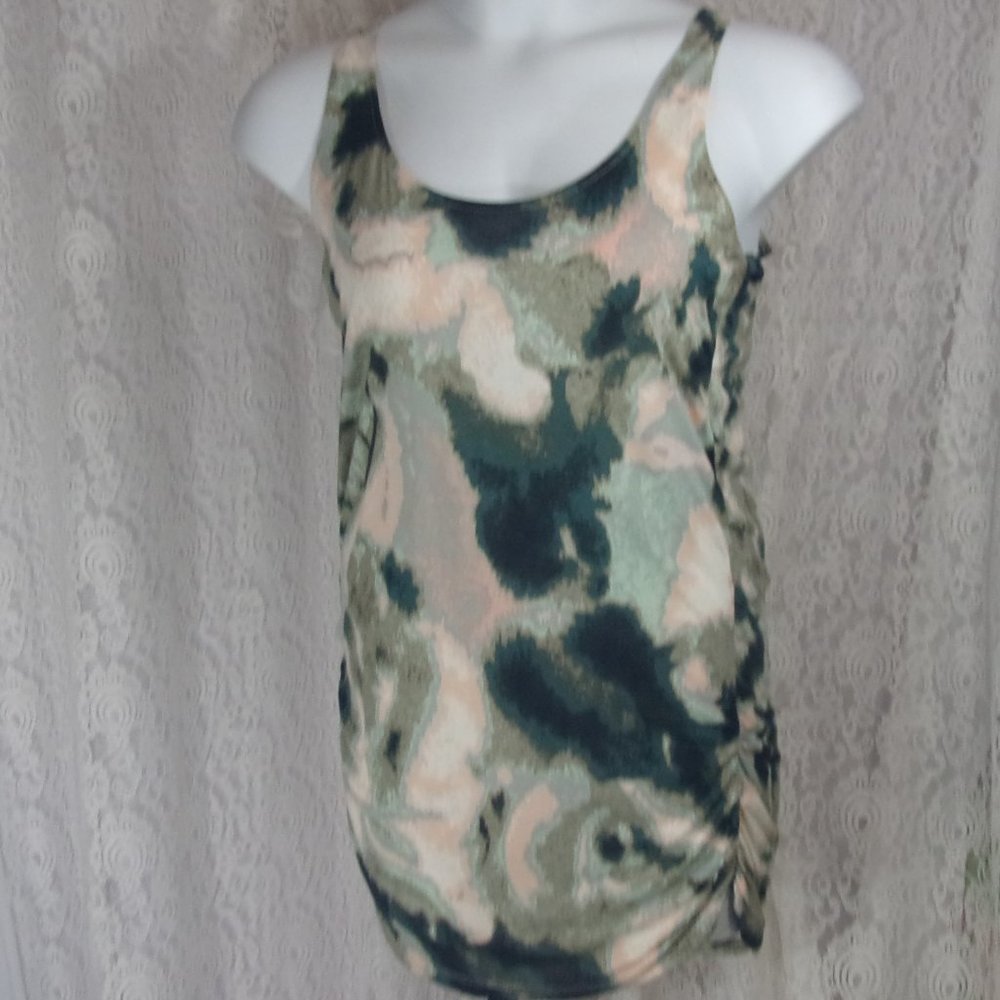 New York & Co Green Peach Print Top Blouse NWT